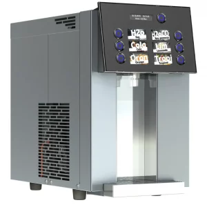 Fontaine à sodas froid sec, le froid continu sans glace. Pour 4 sodas + eau plate et gazeuse.