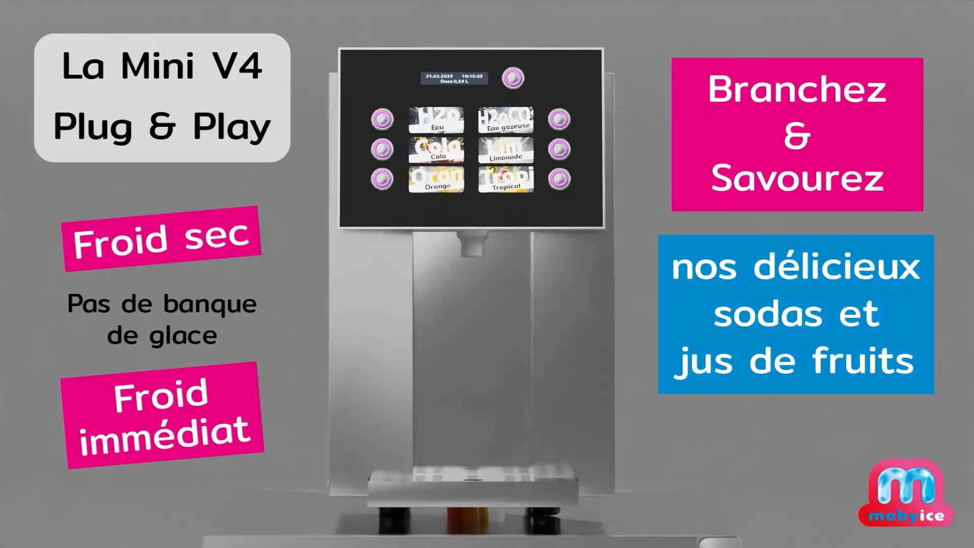 Vidéo de présentation du meuble plug & &play lien vidéo du meuble plug & &play fontaine à sodas Mini V4